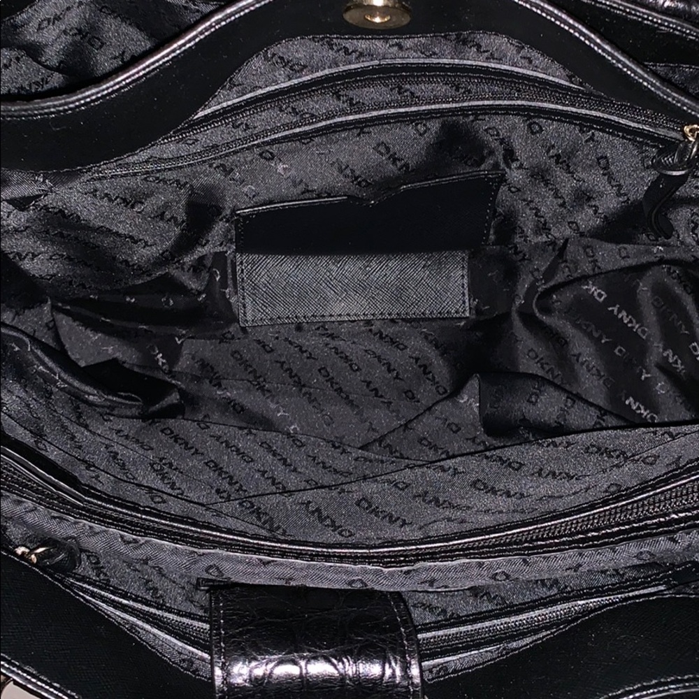 Black and Gold DKNY Leather Crocodile Embossed Handbag - Picture 5 of 7